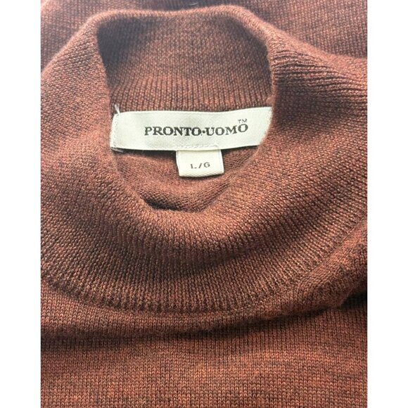 Pronto Uomo Men's Extra Fine Merino Wool Sweater Brown Pullover Mock Neck Size L - Picture 6 of 9